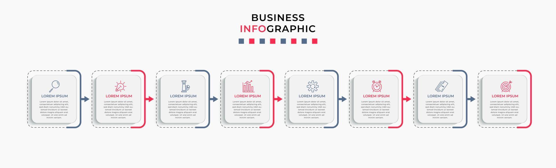 Vector Infographic design business template with icons and 8 options or steps. Can be used for process diagram, presentations, workflow layout, banner, flow chart, info graph