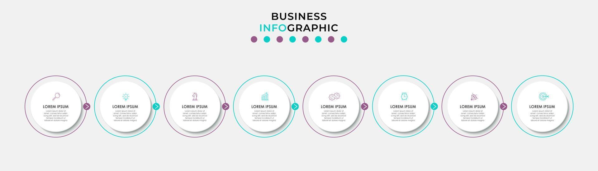 Vector Infographic design business template with icons and 8 options or steps. Can be used for process diagram, presentations, workflow layout, banner, flow chart, info graph
