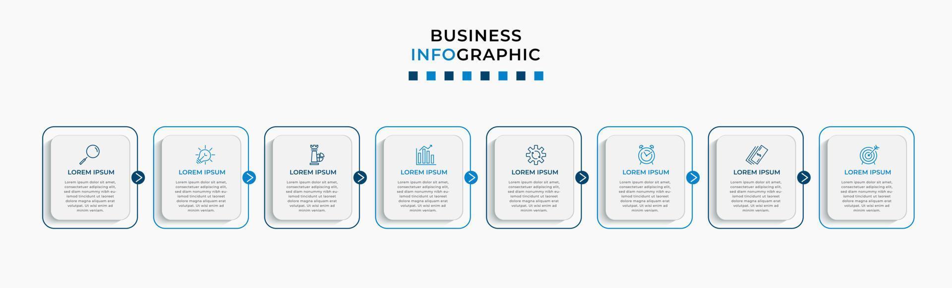 Vector Infographic design business template with icons and 8 options or steps. Can be used for process diagram, presentations, workflow layout, banner, flow chart, info graph