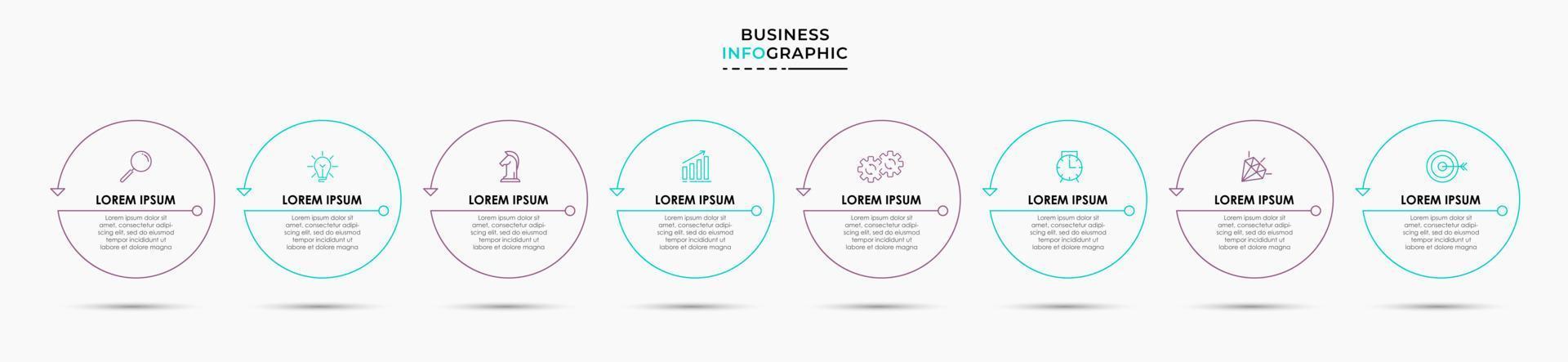 Vector Infographic design business template with icons and 8 options or steps. Can be used for process diagram, presentations, workflow layout, banner, flow chart, info graph