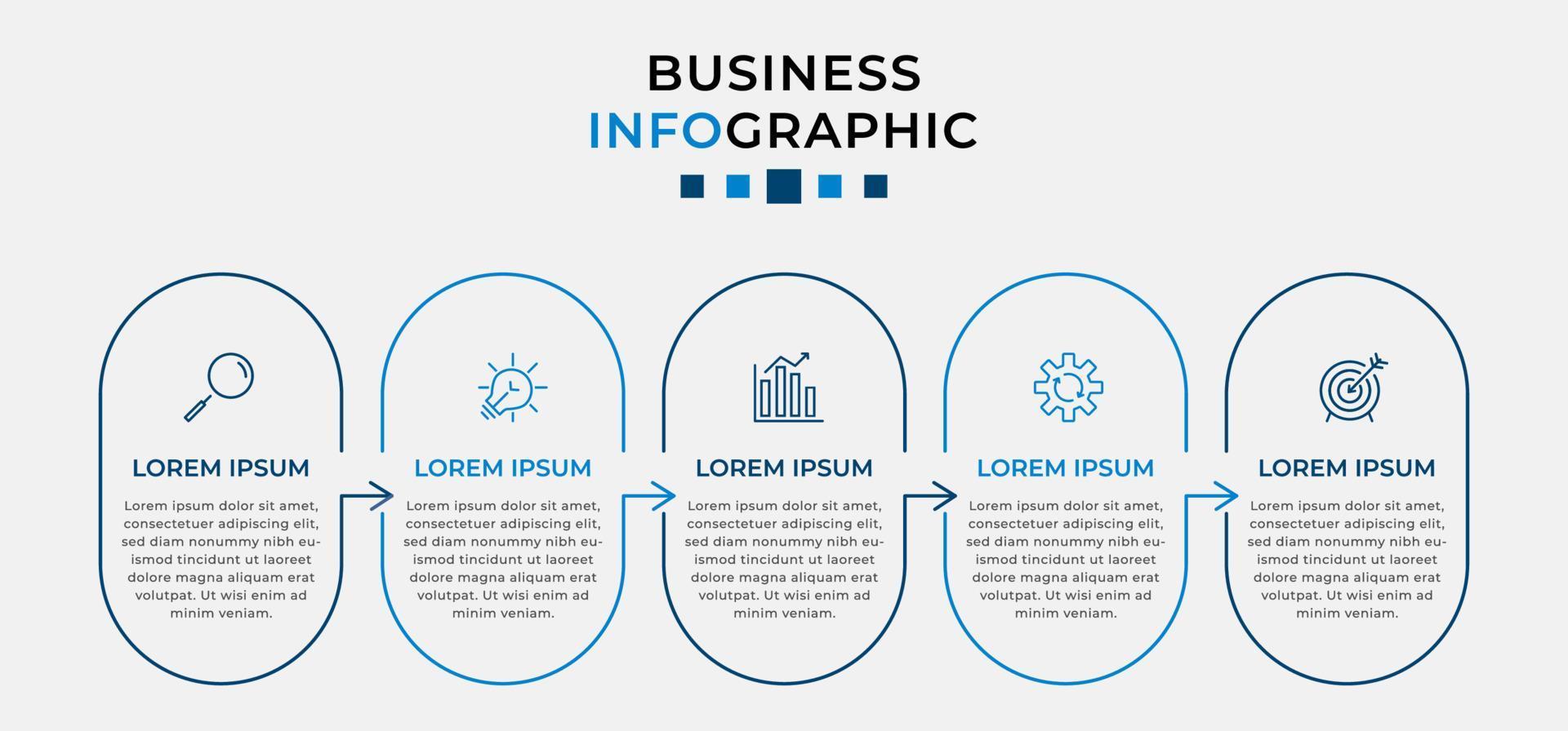 plantilla de negocio de diseño infográfico vectorial con iconos y 5 opciones o pasos. se puede utilizar para diagramas de procesos, presentaciones, diseño de flujo de trabajo, pancartas, diagramas de flujo, gráficos de información vector