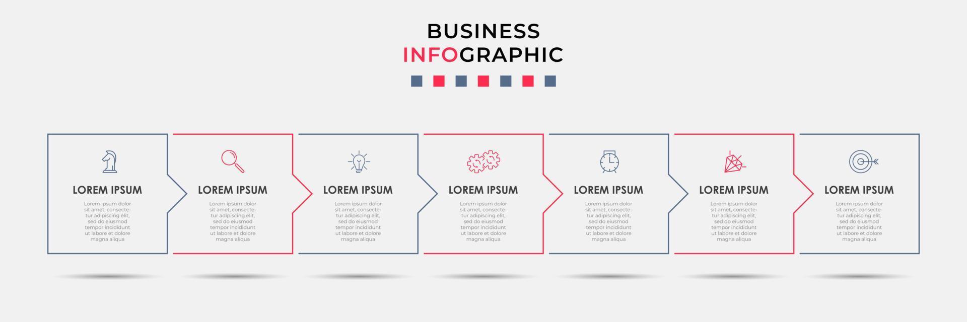 Business Infographic design template Vector with icons and 7 options or steps. Can be used for process diagram, presentations, workflow layout, banner, flow chart, info graph