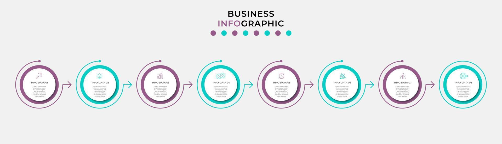 Vector Infographic design business template with icons and 8 options or steps. Can be used for process diagram, presentations, workflow layout, banner, flow chart, info graph