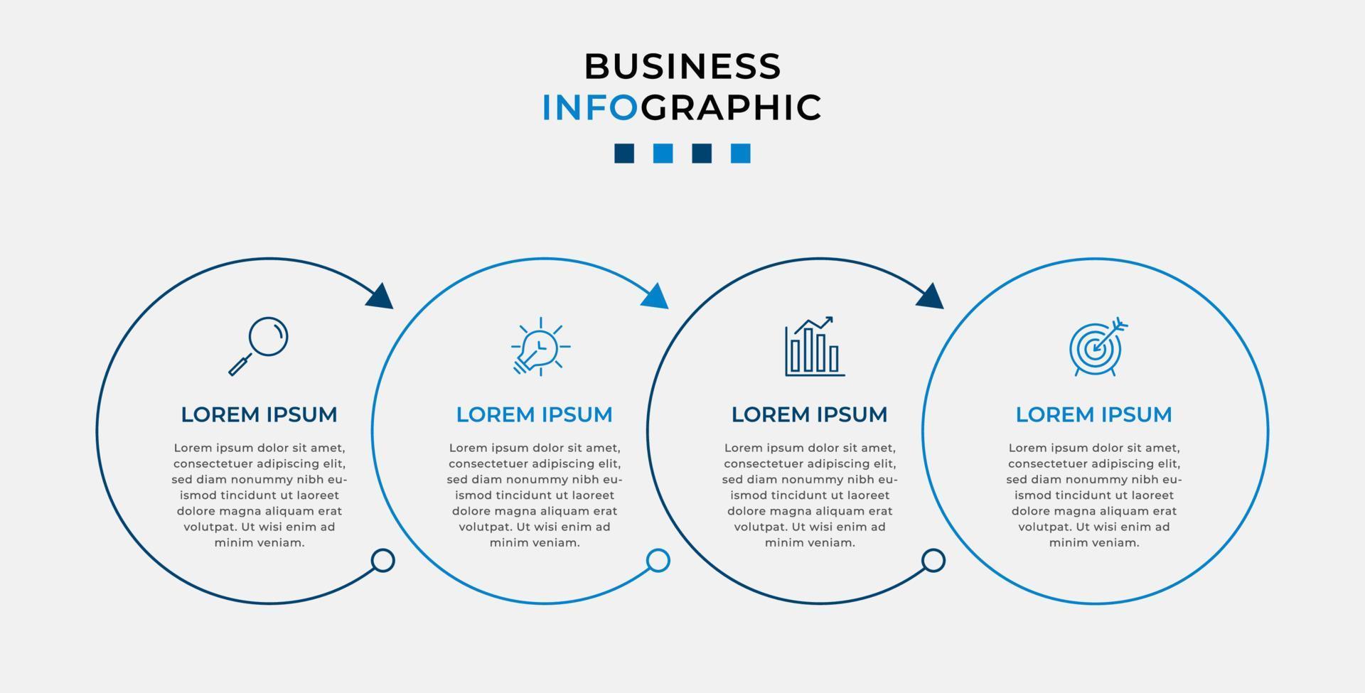 plantilla de negocio de diseño infográfico vectorial con iconos y 4 opciones o pasos. se puede utilizar para diagramas de proceso, presentaciones, diseño de flujo de trabajo, pancarta, diagrama de flujo, gráfico de información vector