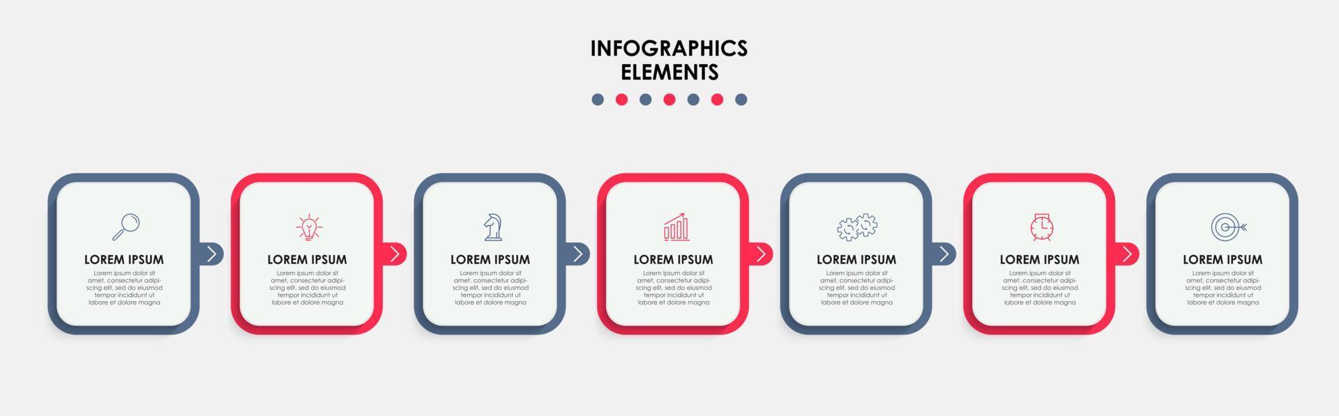 Business Infographic design template Vector with icons and 7 options or steps. Can be used for process diagram, presentations, workflow layout, banner, flow chart, info graph