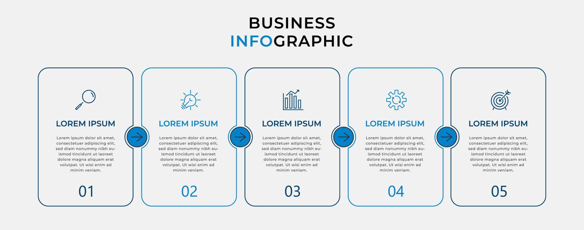 plantilla de negocio de diseño infográfico vectorial con iconos y 5 opciones o pasos. se puede utilizar para diagramas de procesos, presentaciones, diseño de flujo de trabajo, pancartas, diagramas de flujo, gráficos de información vector