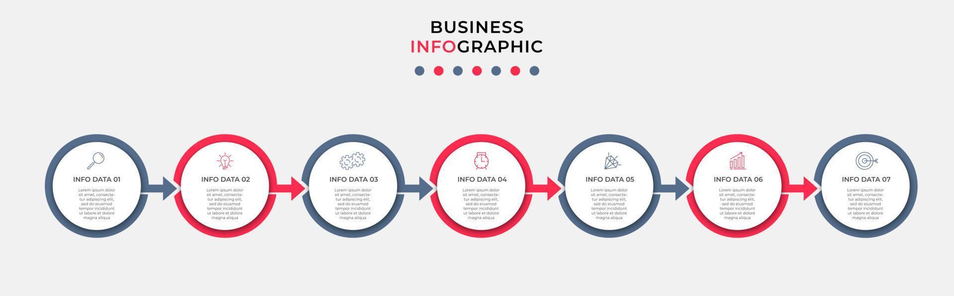 vector de plantilla de diseño infográfico empresarial con iconos y 7 opciones o pasos. se puede utilizar para diagramas de proceso, presentaciones, diseño de flujo de trabajo, pancarta, diagrama de flujo, gráfico de información