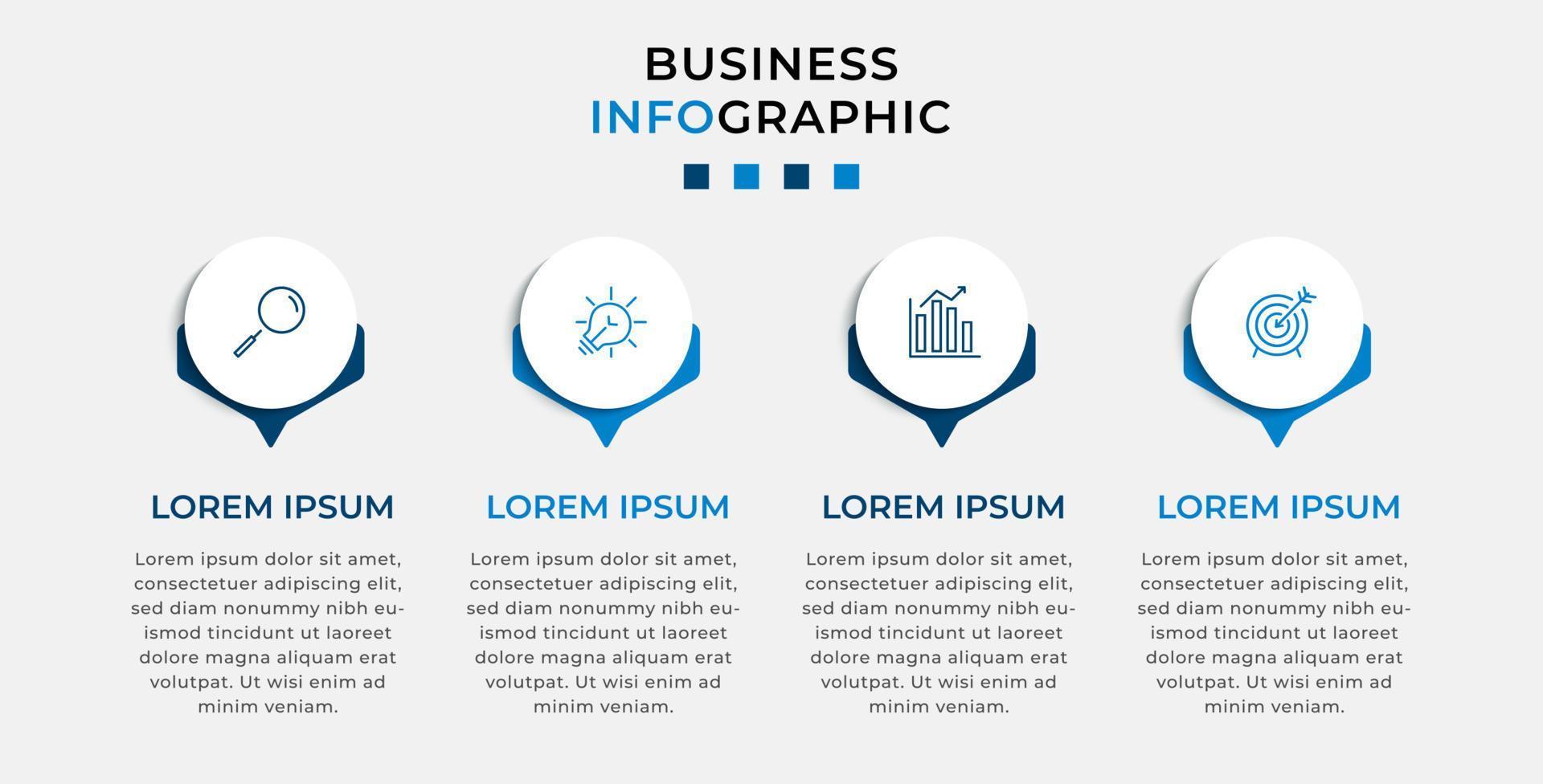 Vector Infographic design business template with icons and 4 options or steps. Can be used for process diagram, presentations, workflow layout, banner, flow chart, info graph