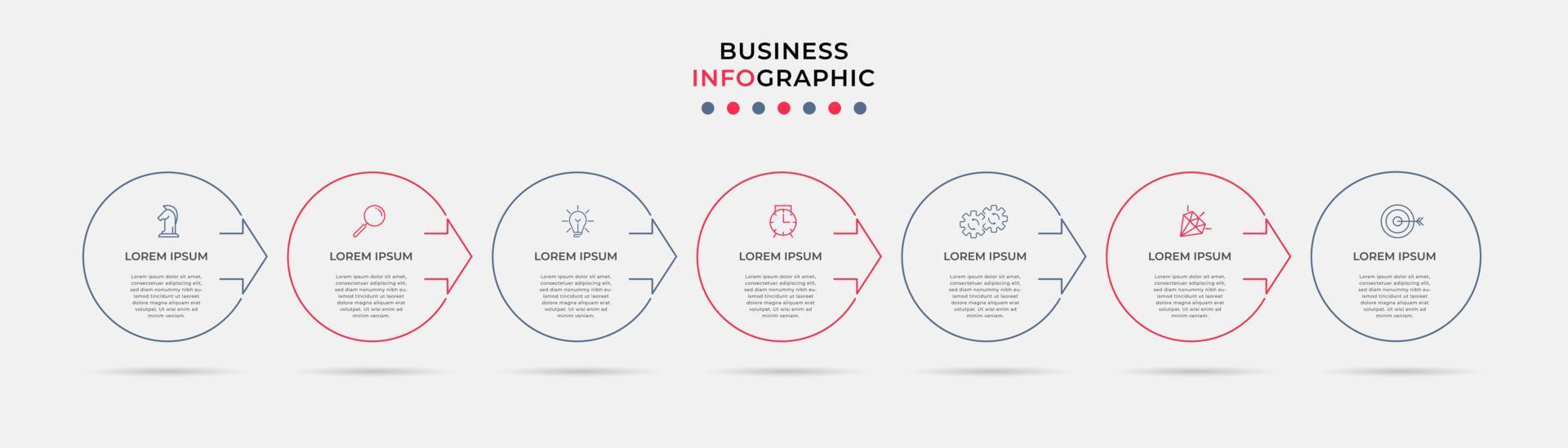 Business Infographic design template Vector with icons and 7 options or steps. Can be used for process diagram, presentations, workflow layout, banner, flow chart, info graph