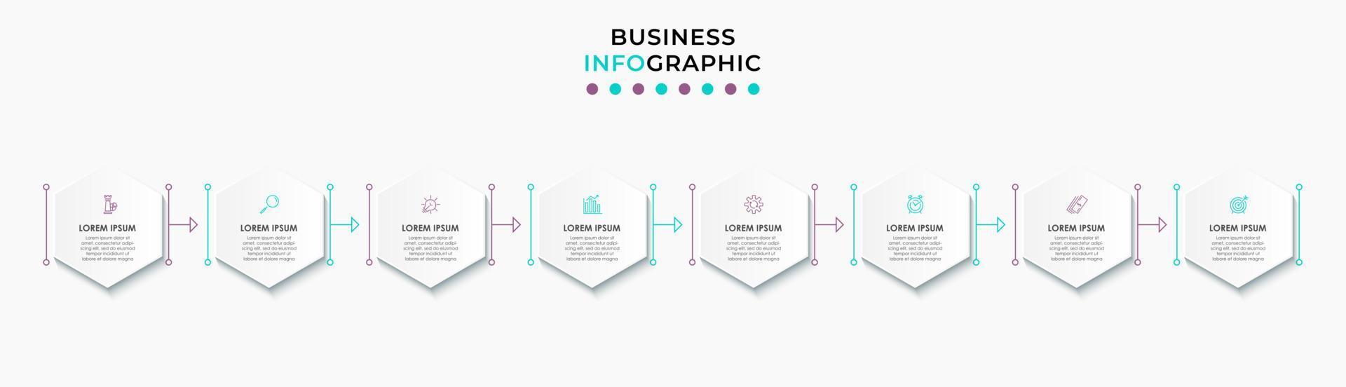 Vector Infographic design business template with icons and 8 options or steps. Can be used for process diagram, presentations, workflow layout, banner, flow chart, info graph