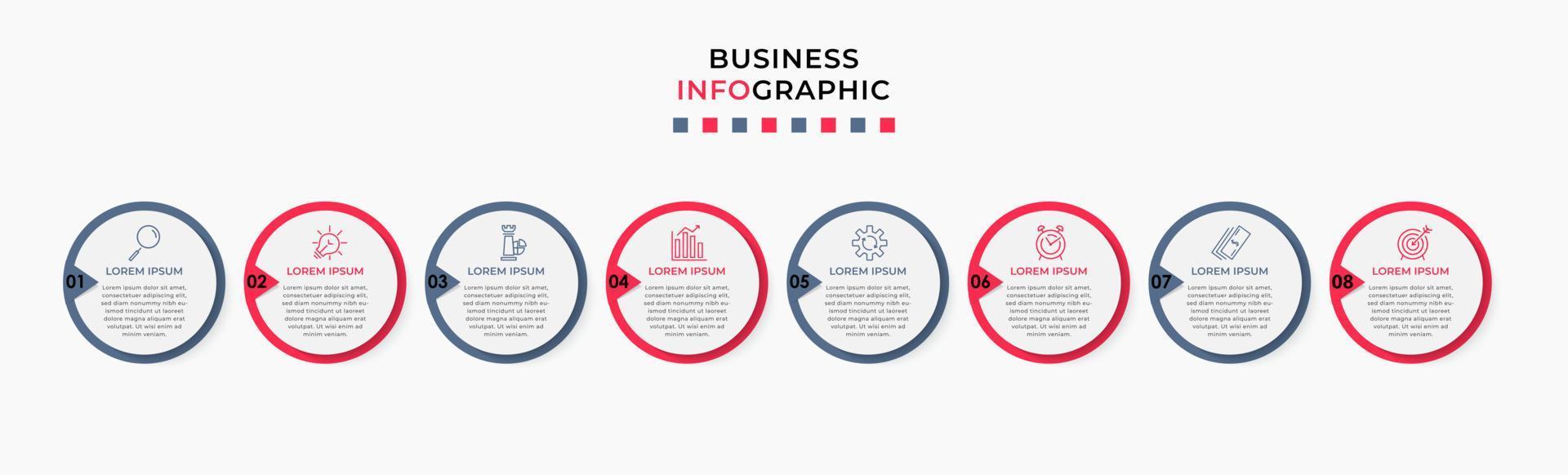 Vector Infographic design business template with icons and 8 options or steps. Can be used for process diagram, presentations, workflow layout, banner, flow chart, info graph