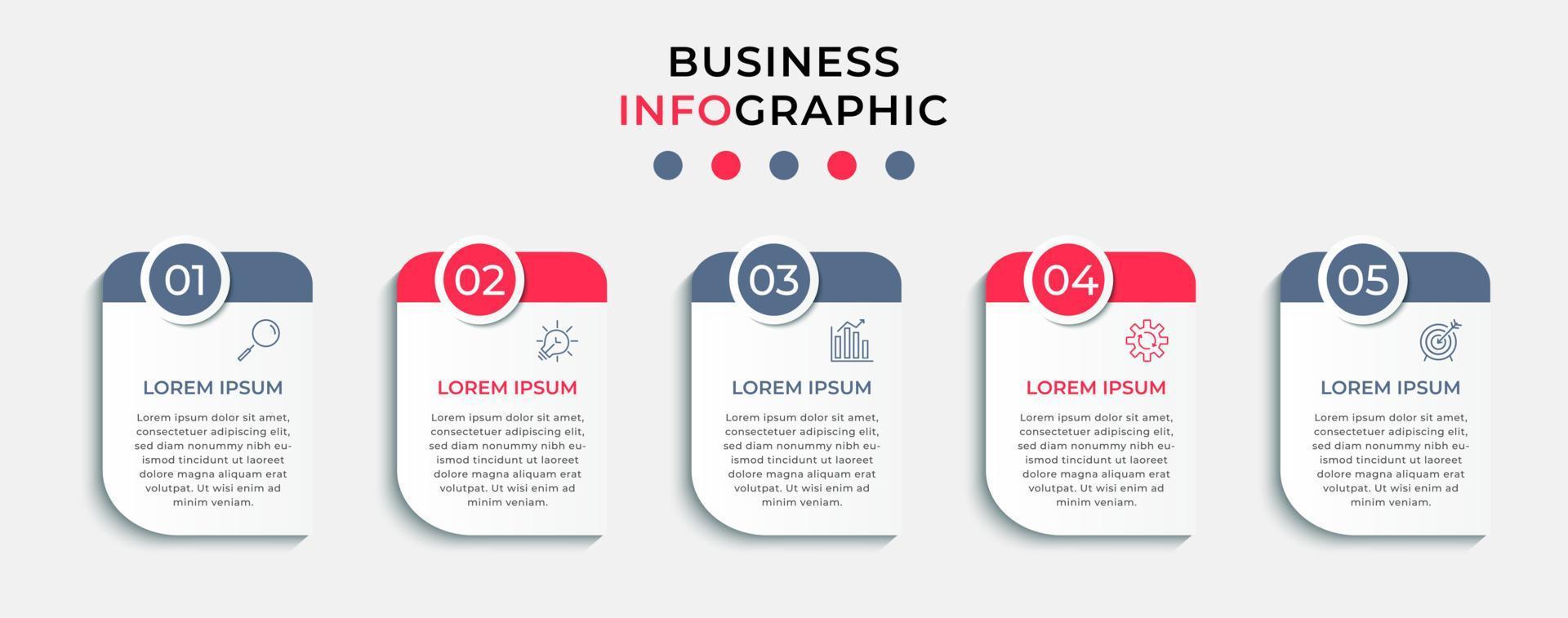 Vector Infographic design business template with icons and 5 options or steps.  Can be used for process diagram, presentations, workflow layout, banner, flow chart, info graph