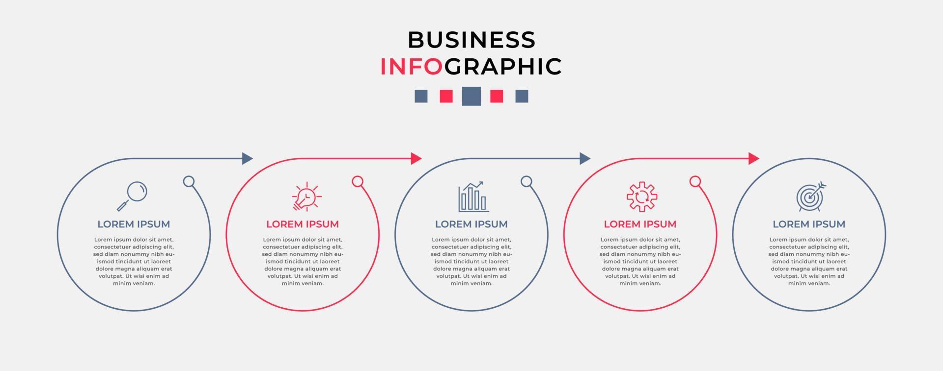 Vector Infographic design business template with icons and 5 options or steps.  Can be used for process diagram, presentations, workflow layout, banner, flow chart, info graph