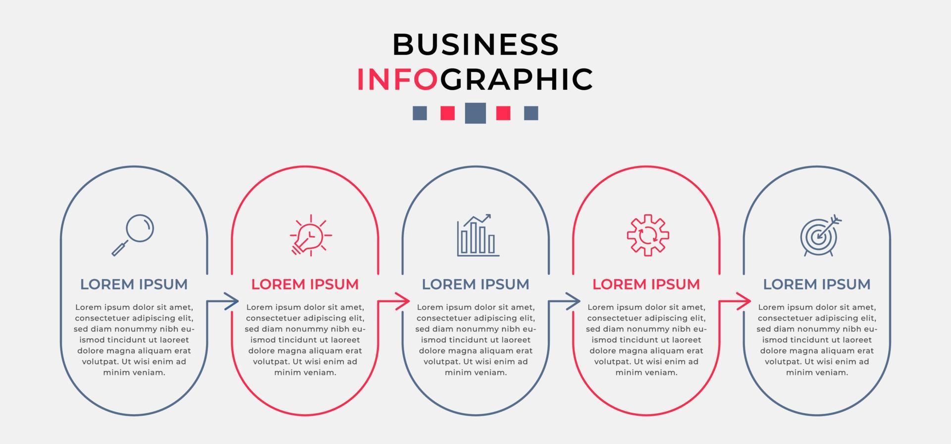 plantilla de negocio de diseño infográfico vectorial con iconos y 5 opciones o pasos. se puede utilizar para diagramas de proceso, presentaciones, diseño de flujo de trabajo, pancarta, diagrama de flujo, gráfico de información vector