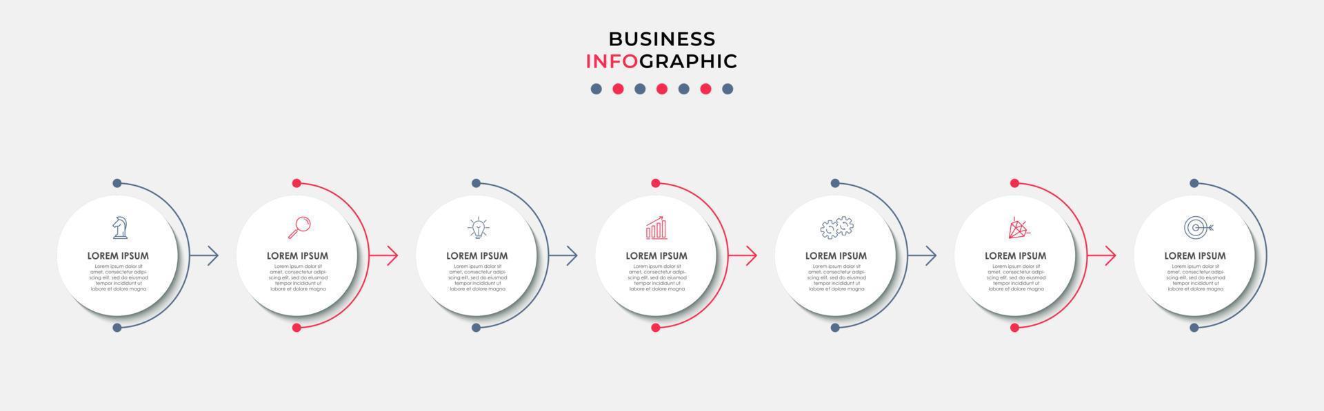 Business Infographic design template Vector with icons and 7 options or steps. Can be used for process diagram, presentations, workflow layout, banner, flow chart, info graph