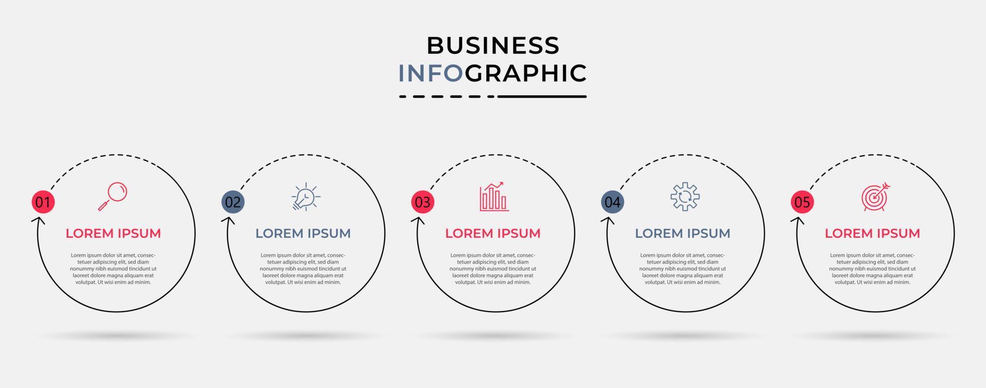 Vector Infographic design business template with icons and 5 options or steps.  Can be used for process diagram, presentations, workflow layout, banner, flow chart, info graph