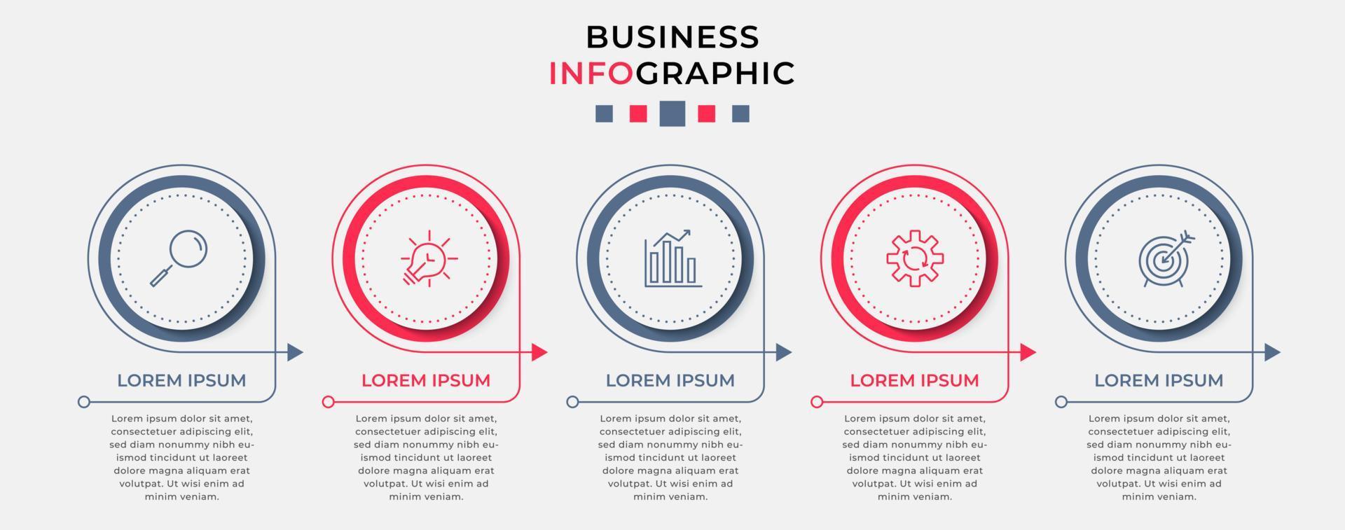 Vector Infographic design business template with icons and 5 options or steps.  Can be used for process diagram, presentations, workflow layout, banner, flow chart, info graph