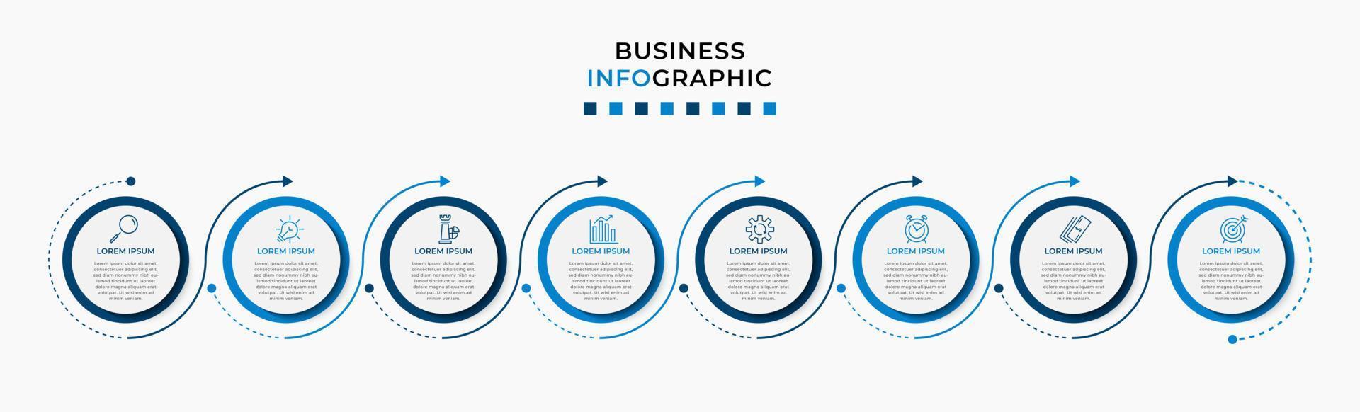 plantilla de negocio de diseño infográfico vectorial con iconos y 8 opciones o pasos. se puede utilizar para diagramas de proceso, presentaciones, diseño de flujo de trabajo, pancarta, diagrama de flujo, gráfico de información vector