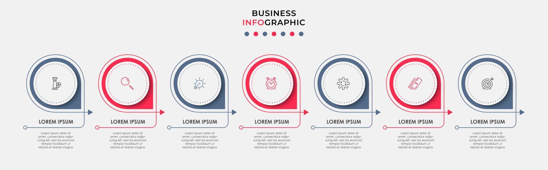 Business Infographic design template Vector with icons and 7 options or steps. Can be used for process diagram, presentations, workflow layout, banner, flow chart, info graph