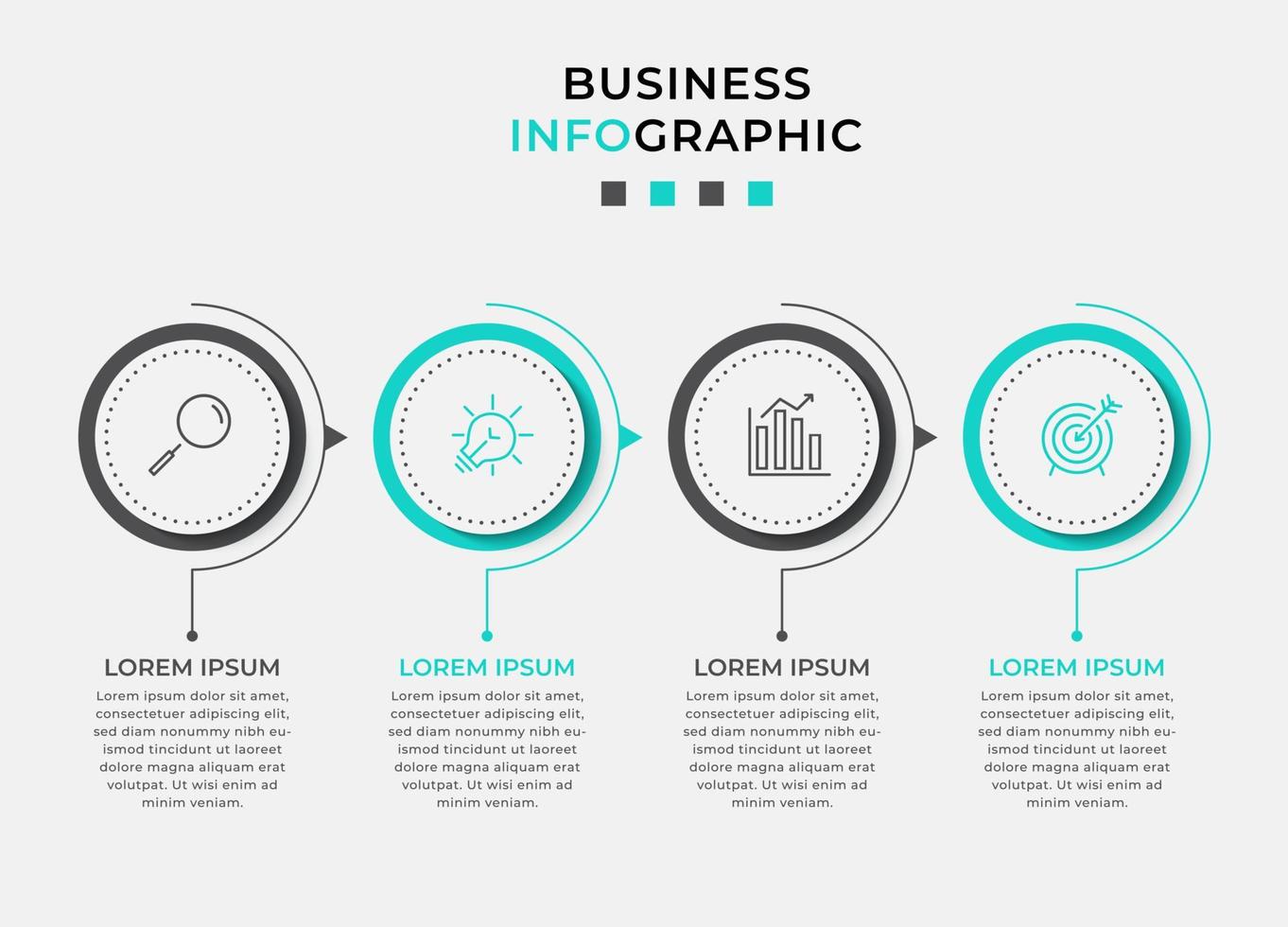 plantilla de negocio de diseño infográfico vectorial con iconos y 4 opciones o pasos. se puede utilizar para diagramas de proceso, presentaciones, diseño de flujo de trabajo, pancarta, diagrama de flujo, gráfico de información vector