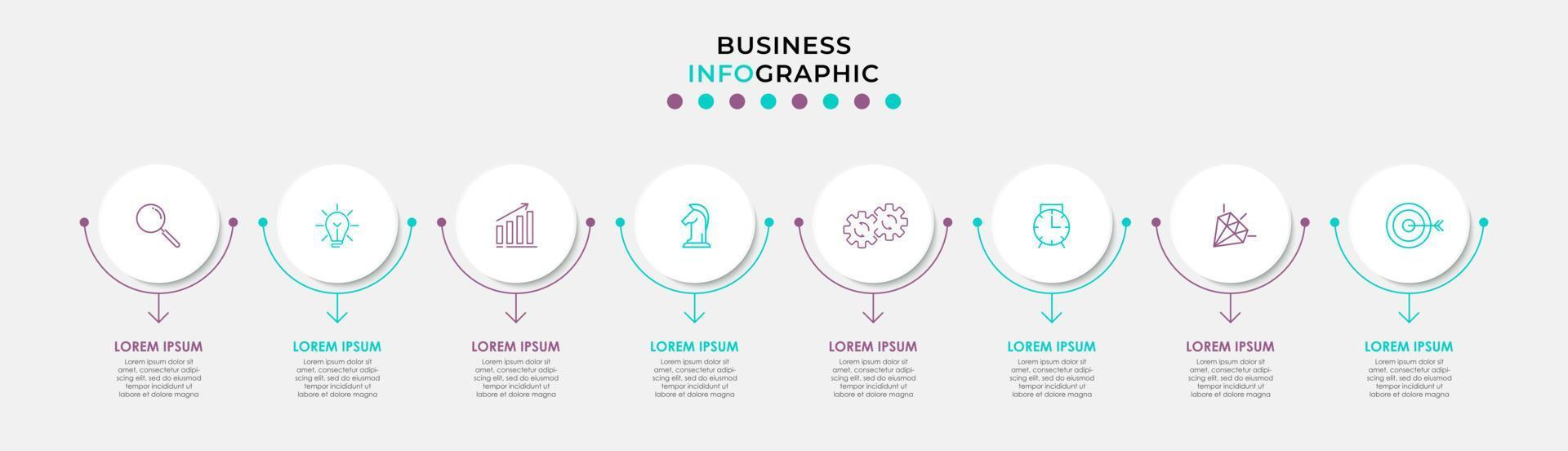 Vector Infographic design business template with icons and 8 options or steps. Can be used for process diagram, presentations, workflow layout, banner, flow chart, info graph