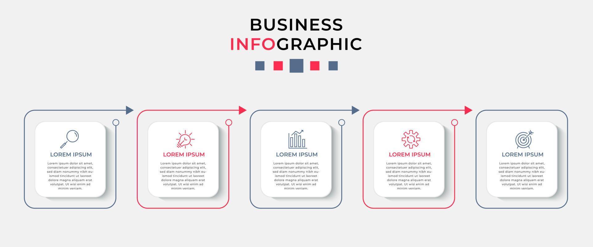 plantilla de negocio de diseño infográfico vectorial con iconos y 5 opciones o pasos. se puede utilizar para diagramas de proceso, presentaciones, diseño de flujo de trabajo, pancarta, diagrama de flujo, gráfico de información vector