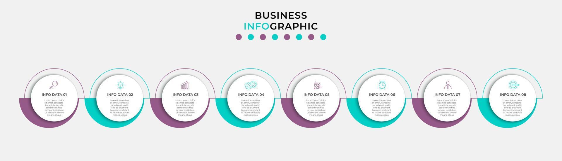 plantilla de negocio de diseño infográfico vectorial con iconos y 8 opciones o pasos. se puede utilizar para diagramas de proceso, presentaciones, diseño de flujo de trabajo, pancarta, diagrama de flujo, gráfico de información vector