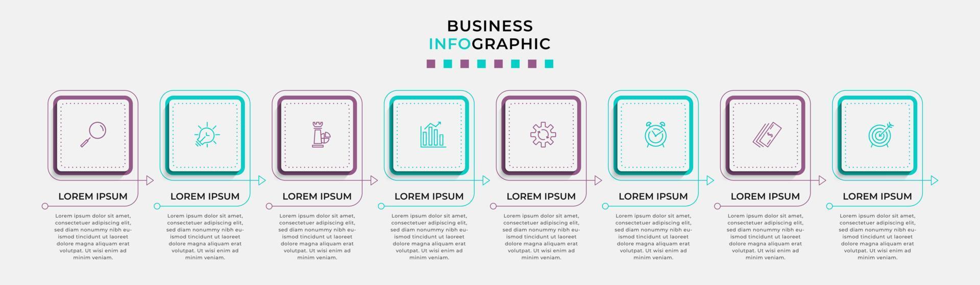 Vector Infographic design business template with icons and 8 options or steps. Can be used for process diagram, presentations, workflow layout, banner, flow chart, info graph