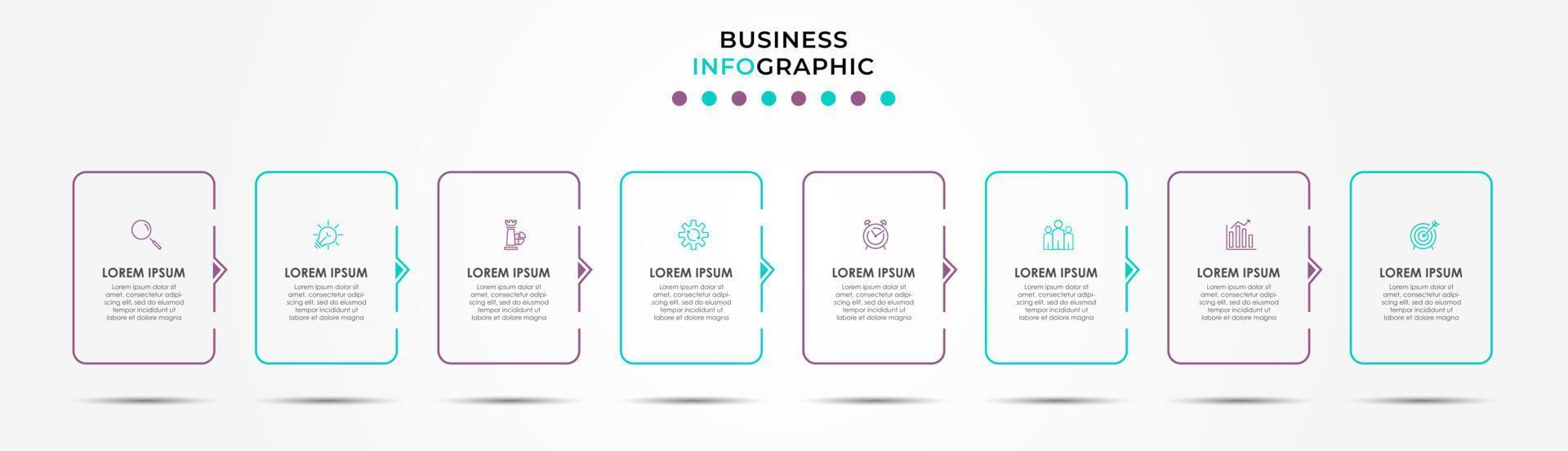 plantilla de negocio de diseño infográfico vectorial con iconos y 8 opciones o pasos. se puede utilizar para diagramas de proceso, presentaciones, diseño de flujo de trabajo, pancarta, diagrama de flujo, gráfico de información vector