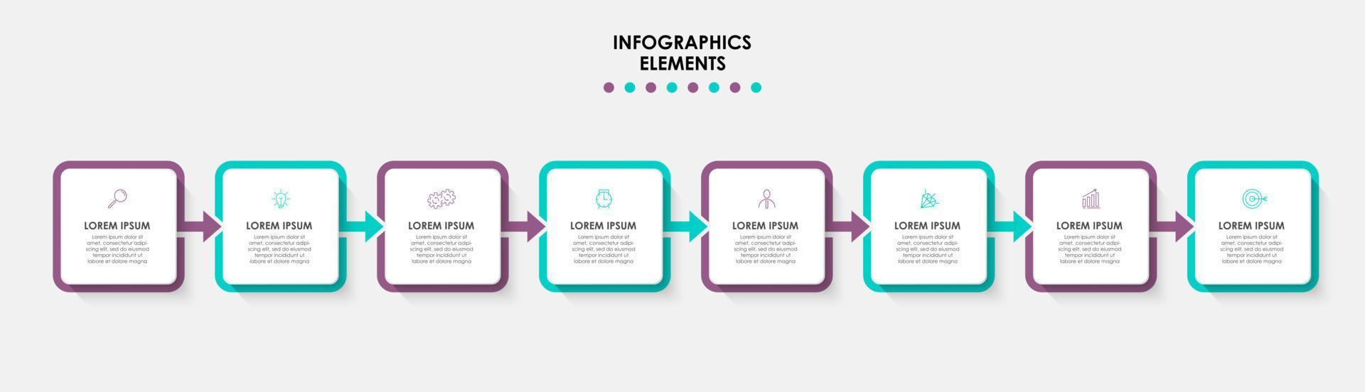 plantilla de negocio de diseño infográfico vectorial con iconos y 8 opciones o pasos. se puede utilizar para diagramas de proceso, presentaciones, diseño de flujo de trabajo, pancarta, diagrama de flujo, gráfico de información vector