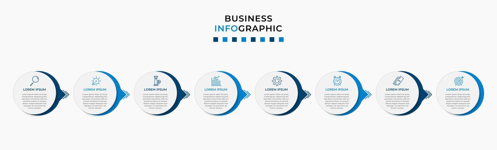 Vector Infographic design business template with icons and 8 options or steps. Can be used for process diagram, presentations, workflow layout, banner, flow chart, info graph