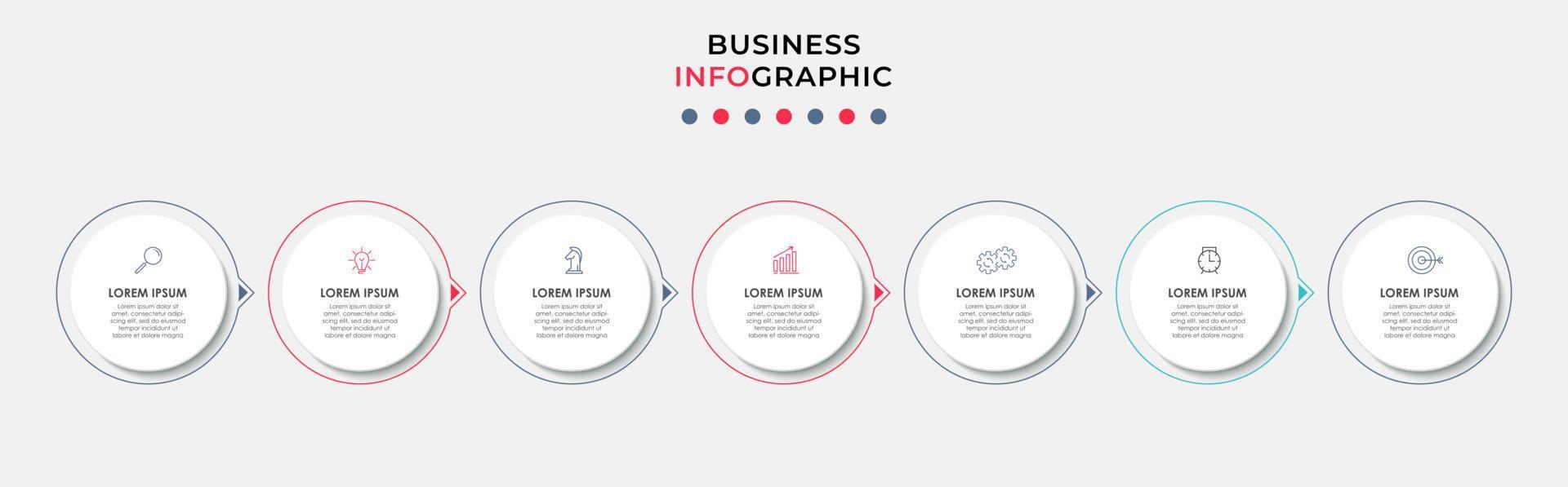 Business Infographic design template Vector with icons and 7 options or steps. Can be used for process diagram, presentations, workflow layout, banner, flow chart, info graph
