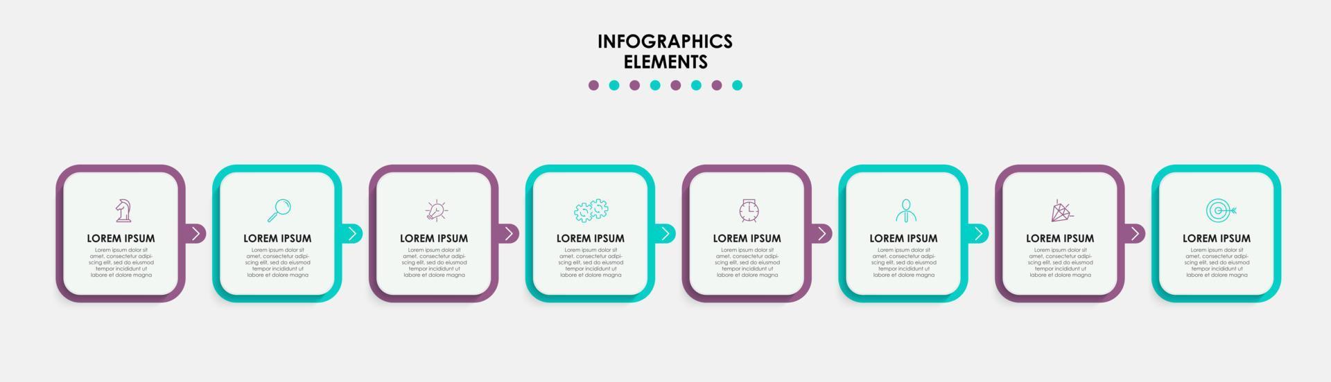 Vector Infographic design business template with icons and 8 options or steps. Can be used for process diagram, presentations, workflow layout, banner, flow chart, info graph