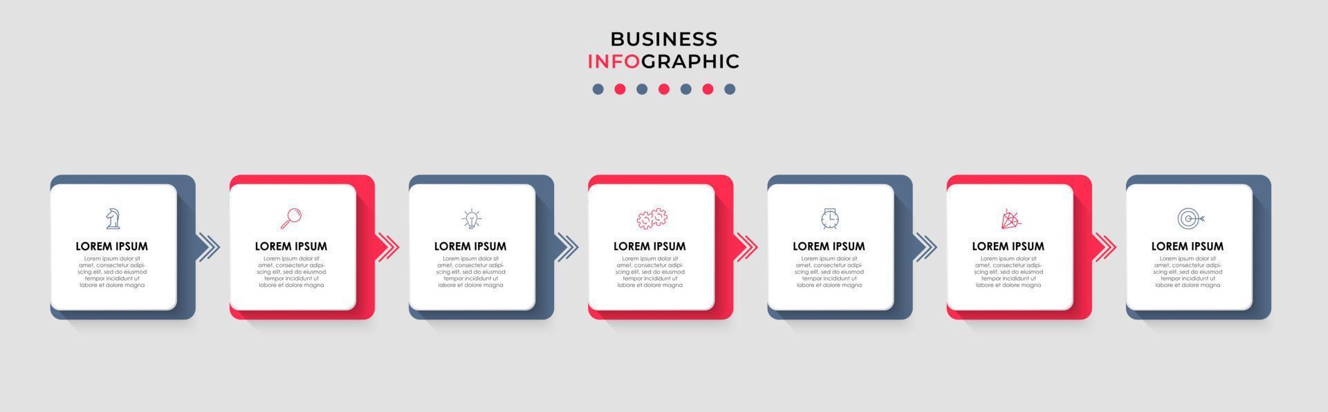 Business Infographic design template Vector with icons and 7 options or steps. Can be used for process diagram, presentations, workflow layout, banner, flow chart, info graph