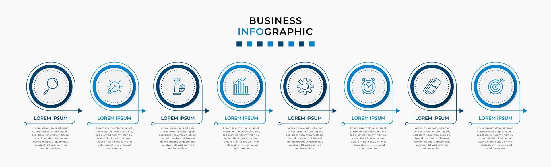 Vector Infographic design business template with icons and 8 options or steps. Can be used for process diagram, presentations, workflow layout, banner, flow chart, info graph