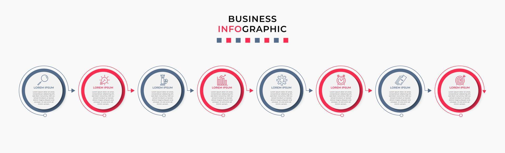 Vector Infographic design business template with icons and 8 options or steps. Can be used for process diagram, presentations, workflow layout, banner, flow chart, info graph