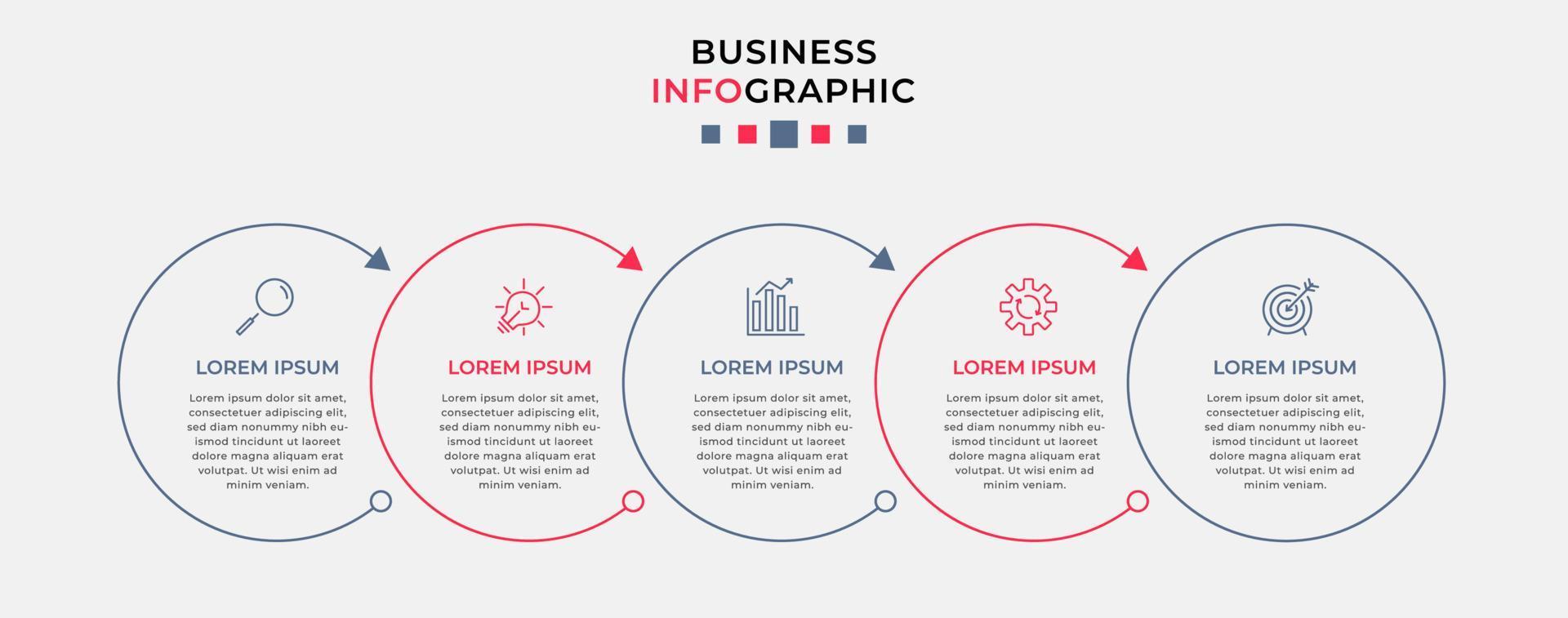 Vector Infographic design business template with icons and 5 options or steps.  Can be used for process diagram, presentations, workflow layout, banner, flow chart, info graph