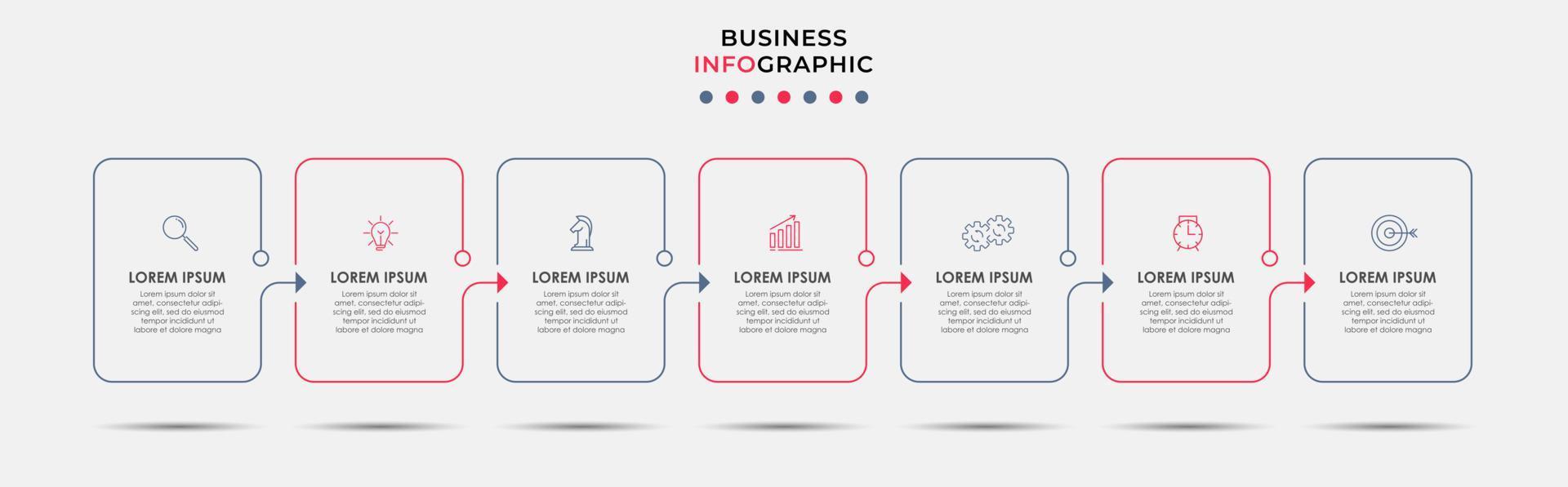 Business Infographic design template Vector with icons and 7 options or steps. Can be used for process diagram, presentations, workflow layout, banner, flow chart, info graph