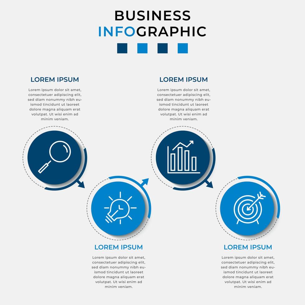 plantilla de negocio de diseño infográfico vectorial con iconos y 4 opciones o pasos. se puede utilizar para diagramas de proceso, presentaciones, diseño de flujo de trabajo, pancarta, diagrama de flujo, gráfico de información vector