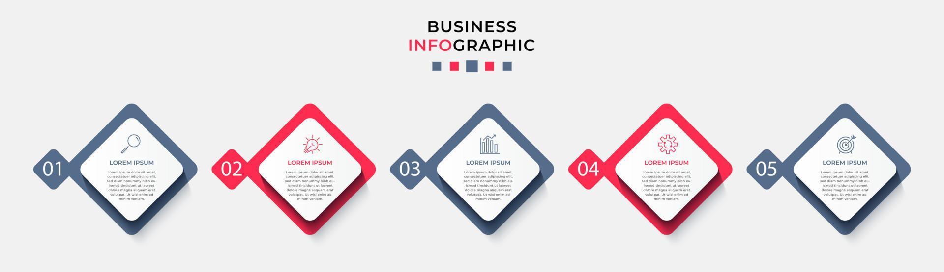 Vector Infographic design business template with icons and 5 options or steps.  Can be used for process diagram, presentations, workflow layout, banner, flow chart, info graph