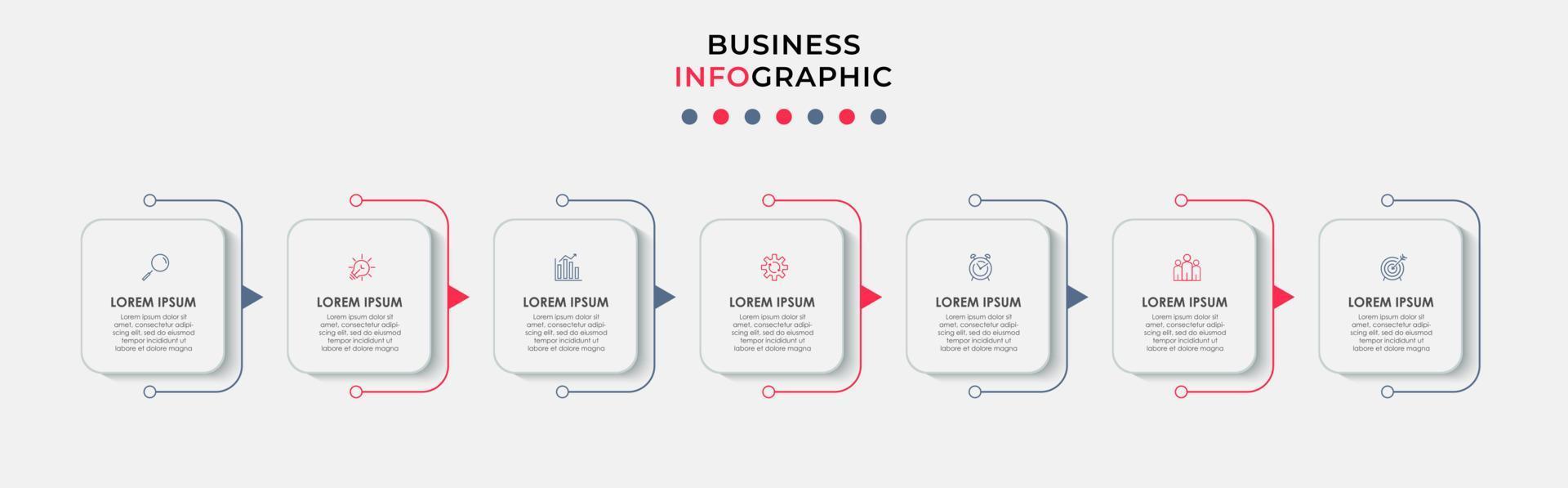 Business Infographic design template Vector with icons and 7 options or steps. Can be used for process diagram, presentations, workflow layout, banner, flow chart, info graph