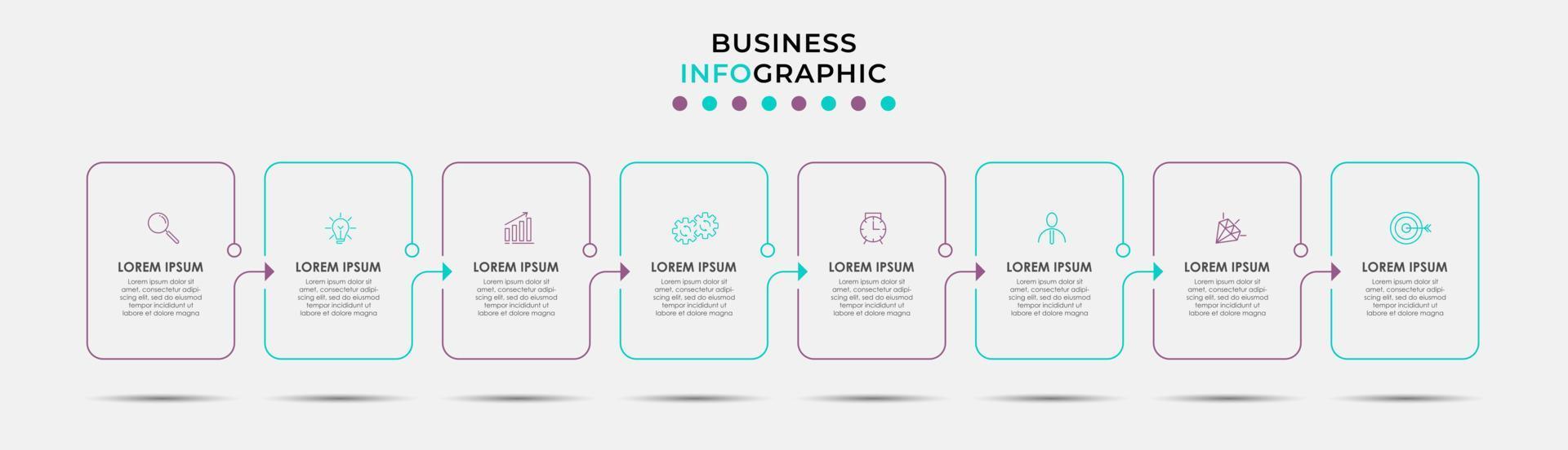 Vector Infographic design business template with icons and 8 options or steps. Can be used for process diagram, presentations, workflow layout, banner, flow chart, info graph