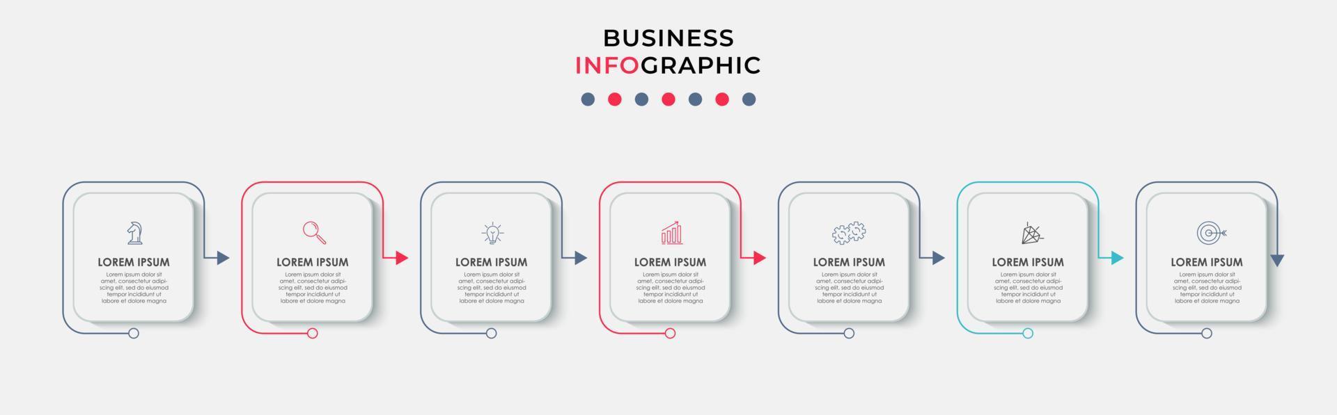 Business Infographic design template Vector with icons and 7 options or steps. Can be used for process diagram, presentations, workflow layout, banner, flow chart, info graph