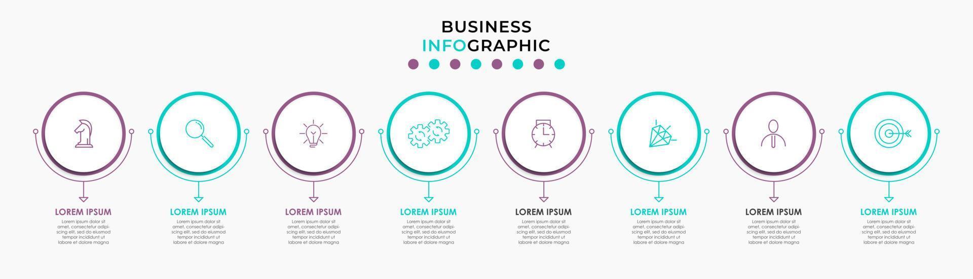 Vector Infographic design business template with icons and 8 options or steps. Can be used for process diagram, presentations, workflow layout, banner, flow chart, info graph