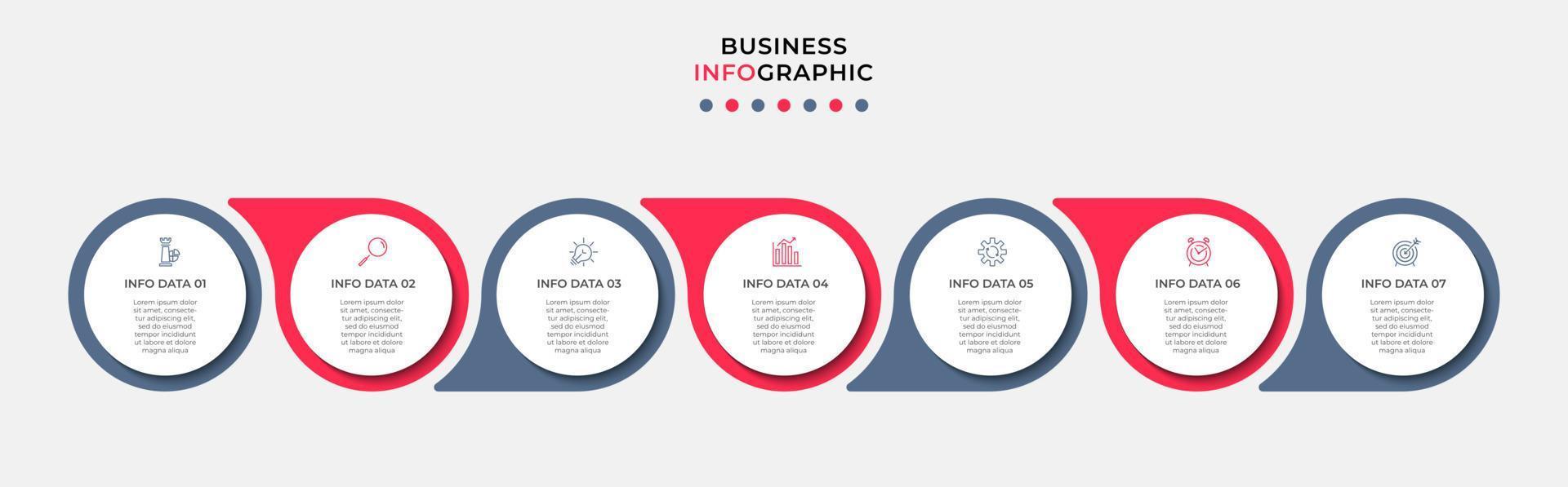 Business Infographic design template Vector with icons and 7 options or steps. Can be used for process diagram, presentations, workflow layout, banner, flow chart, info graph