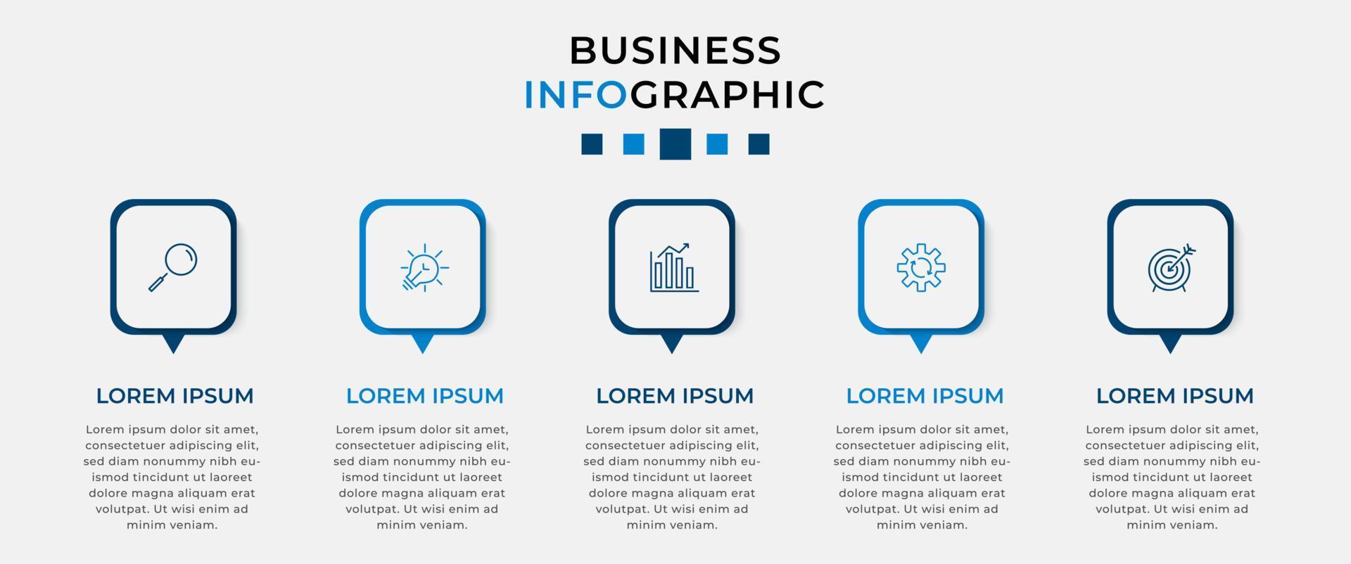 plantilla de negocio de diseño infográfico vectorial con iconos y 5 opciones o pasos. se puede utilizar para diagramas de procesos, presentaciones, diseño de flujo de trabajo, pancartas, diagramas de flujo, gráficos de información vector