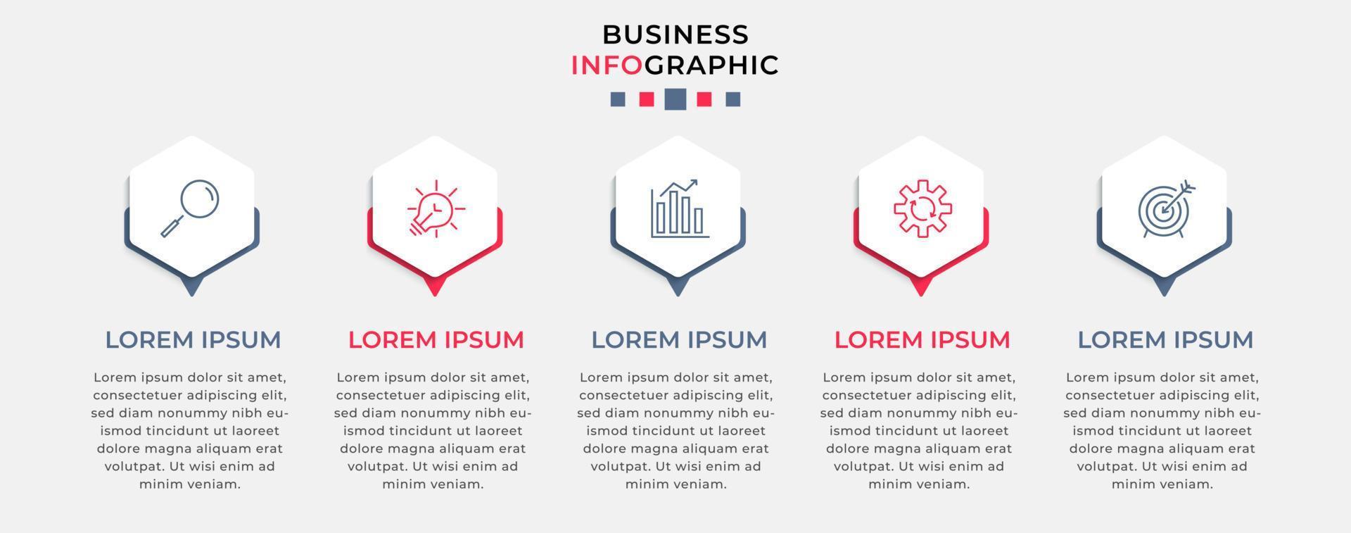 Vector Infographic design business template with icons and 5 options or steps.  Can be used for process diagram, presentations, workflow layout, banner, flow chart, info graph