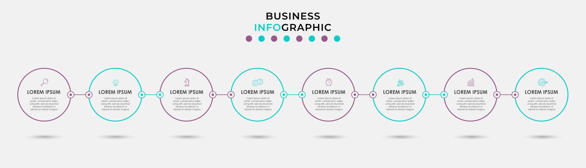 plantilla de negocio de diseño infográfico vectorial con iconos y 8 opciones o pasos. se puede utilizar para diagramas de proceso, presentaciones, diseño de flujo de trabajo, pancarta, diagrama de flujo, gráfico de información vector