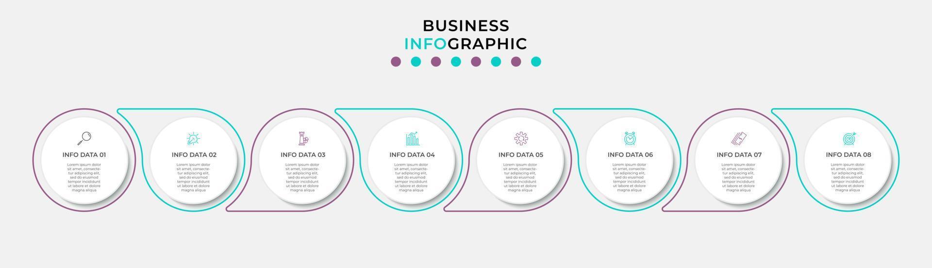 Vector Infographic design business template with icons and 8 options or steps. Can be used for process diagram, presentations, workflow layout, banner, flow chart, info graph