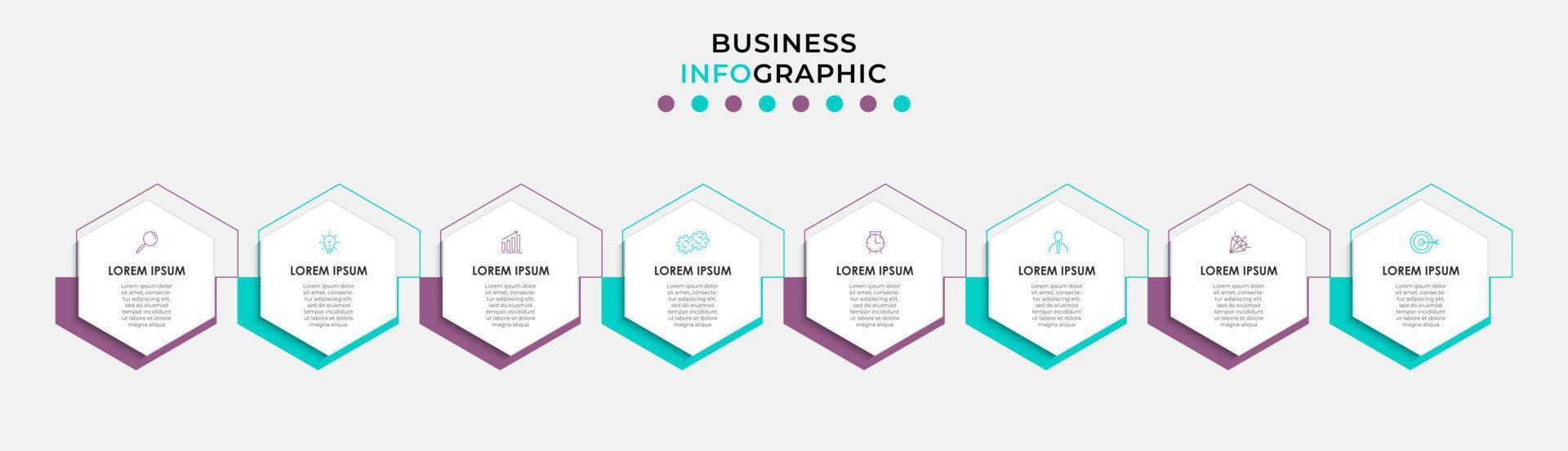 Vector Infographic design business template with icons and 8 options or steps. Can be used for process diagram, presentations, workflow layout, banner, flow chart, info graph